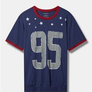 Torrid 95 Classic Fit Cotton Crewneck Varsity Shirt 2 (18-20) Blue/Red